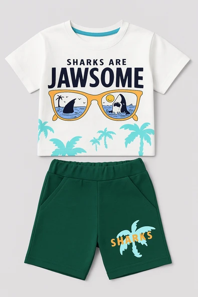 Palmiyeli Erkek Çocuk Şortlu Takım - Resim 2