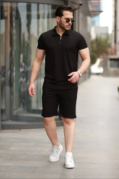 Erkek Yakalı Fermuarlı T-shirt şort Ikili Takım ürün görseli 1