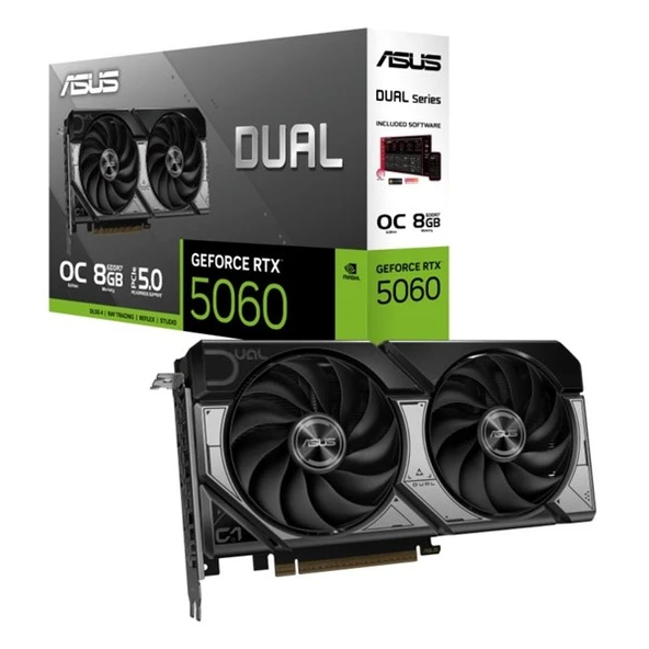 ASUS 8GB DUAL RTX5060-O8G GDDR7 128bit HDMI DP PCIe 5.0 ürün görseli 1