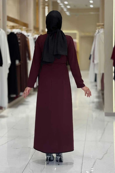 Gül Detaylı Elbise 3976 Bordo - Resim 2