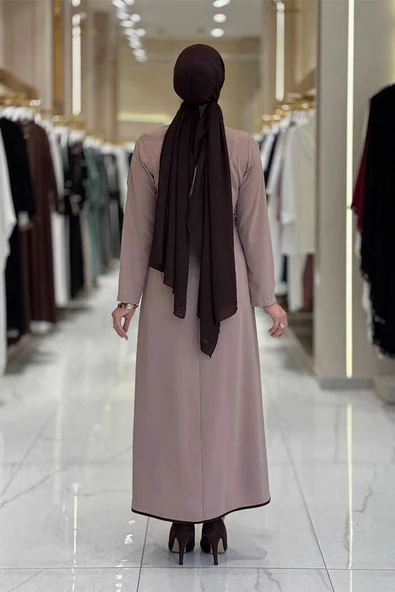 Gül Detaylı Elbise 3976 Vizon - Resim 2