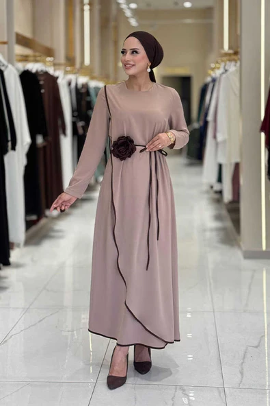 Gül Detaylı Elbise 3976 Vizon ürün görseli 1