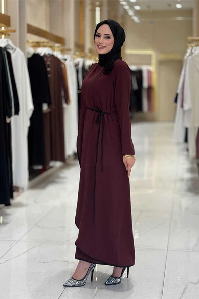 Gül Detaylı Elbise 3976 Bordo - Resim 3