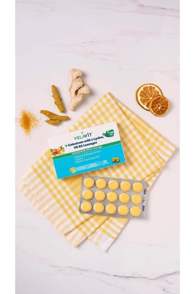 Velavit V Colostrum With L Lysine Vitamin B2 Lozenges 15 Pastil - Resim 2