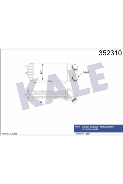 Kale 352310  INTERCOOLER BERLINGO XSARA PICASSO PARTNER 1.6 HDI 02 ürün görseli 1