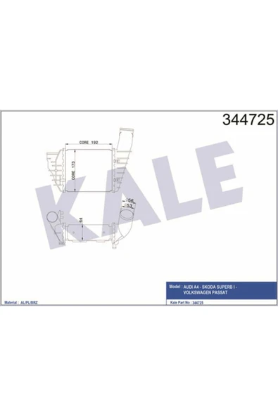 Kale 344725  Turbo Radyatörü Passat B5 98- 2.5 TDI A4 97- 2.5 TDI Superb 01- 2.5 TDI 192X172X62 ürün görseli 1