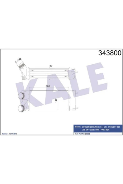 Kale 343800  Turbo Radyatörü 308 07- 1.6 HDI 3008 09- 1.6 HDI 1.6 BlueHDI 5008 0 08- 1.6 38079736 ürün görseli 1