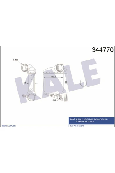 Kale 344770  Turbo Radyatörü Golf IV 01- 1.9 TDI 1.9 TDI A3 96- 1.9 TDI Leon 03- Octavia 96- ürün görseli 1