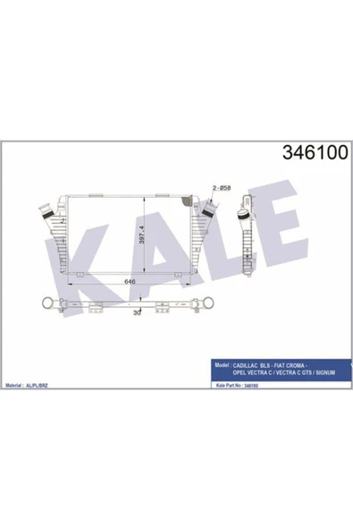 Kale 346100  Turbo Radyatörü Croma 05- 1.9 Jtd / Vectra C 02- 1.9 539650410 ürün görseli 1
