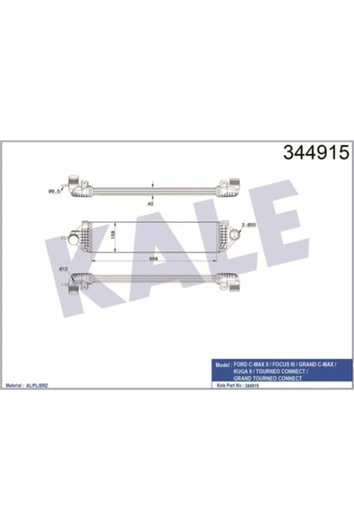Kale 344915 Turbo Radyatörü Intercooler Cmax Iı 10 Focus Iıı 13 Kuga Iı 13 Transit Connect 13 1.6 Al/pl/brz ürün görseli 1
