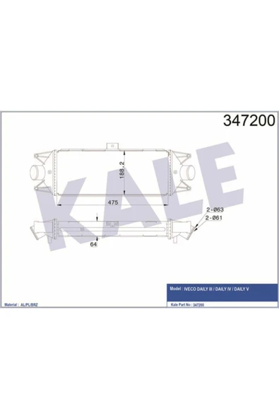Kale 347200 OTO Radyatör  Turbo Radyatörü Daily 99- 475X187X64 ürün görseli 1