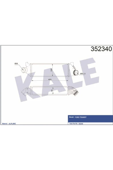 Kale 352340 OTO Radyatör  Turbo Radyatörü Intercooler Ford Transit 2.0D 00- ürün görseli 1