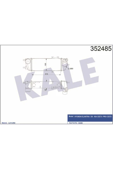 Kale 352485 OTO Radyatör  Turbo Radyatörü Intercooler Hyundai Elantra/I30 1.6-2.0 CRDI 07- ürün görseli 1
