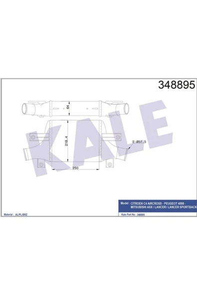 Kale 348895 OTO Radyatör  Turbo Radyatörü 250×218.4×64 4008 C4 Aircross Lancer Asx 4Wd 1.6 1.8 2.2 ürün görseli 1