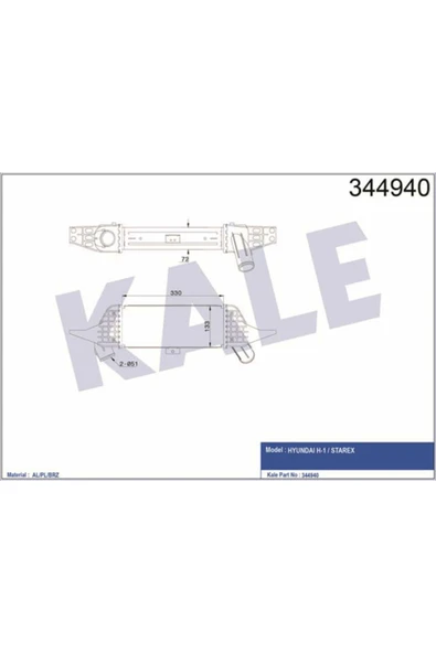 Kale 344940 OTO Radyatör  Turbo Radyatörü H100 Porter-H1 Starex 2.5 01-04 Al Pl Brz ürün görseli 1