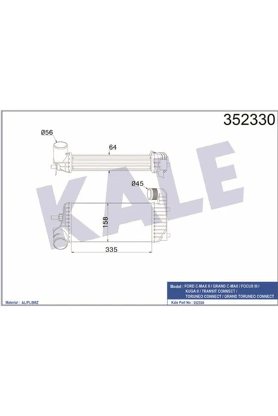 Kale 352330  Turbo Radyatörü Intercooler Ford C-Max II Grand CMax Focus III Kuga II Transit Connect T ürün görseli 1