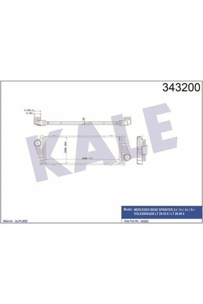 Kale 343200 OTO Radyatör  Turbo Radyatörü Lt35 96- 2.5 TDI 2.8 Td 2.8 TDI / Sprinter 96- 718X259X34 ürün görseli 1