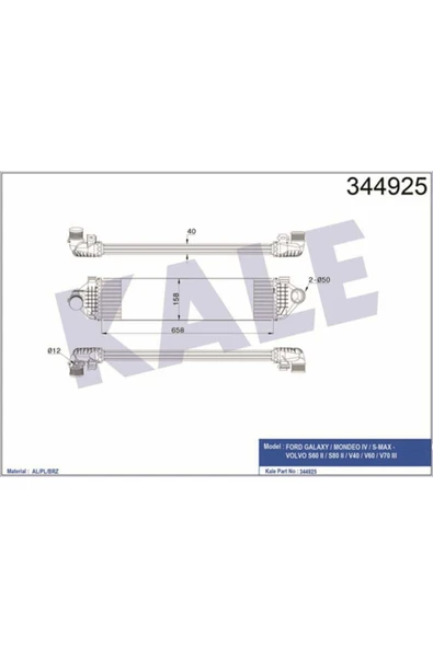 Kale 344925  Turbo Radyatörü S-Max 06- 1.6 Ecoboost Mondeo IV 07- Galaxy III 07- 10- S80   38079900 ürün görseli 1
