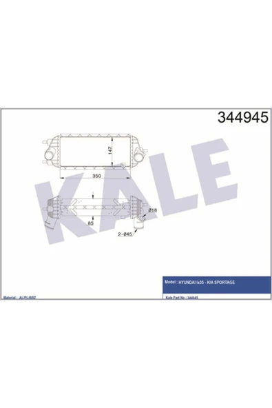 Kale 344945 OTO Radyatör  Turbo Radyatörü İx35 10- Sportage 13- 1.7 CRDI Al Pl Brz ürün görseli 1