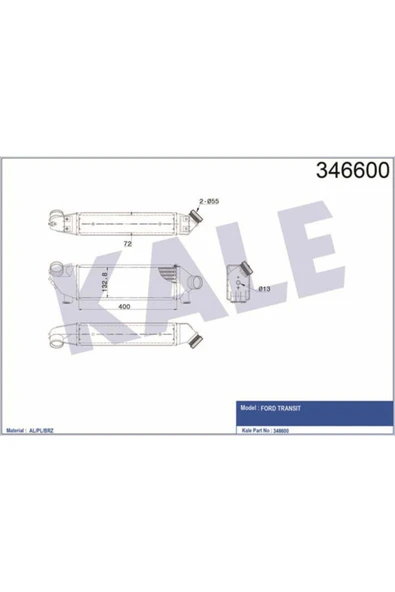 Kale 346600 OTO Radyatör  Turbo Radyatörü Transit 00- 2.0D 2.0 TDCI 399X127X73 ürün görseli 1