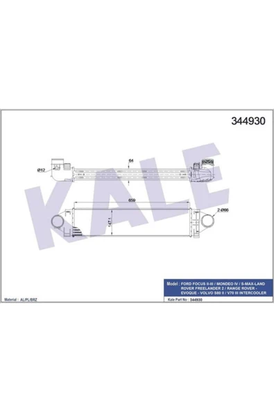 Kale 344930  Turbo Radyatörü Focus II 04- 2.0 St Mondeo IV 07- 2.5 Turbo / S80 II 06- 2.5T V70 06- ürün görseli 1