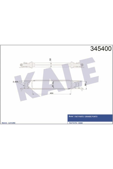 Kale 345400  Turbo Radyatörü Punto III 12- Grande Punto 05- 1.3 Mjtd Mıto 08- 1.3 Jtdm 450X97X52 ürün görseli 1
