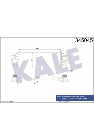Kale 345045  Turbo Radyatörü Trafic II 01- 1.9 DCI Vivaro A 01- 1.9 Dtı Primaster 02- 1.9 DCI ürün görseli 1