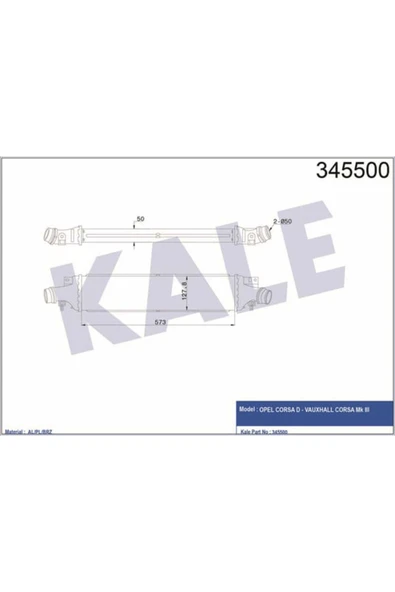 Kale 345500 OTO Radyatör  Turbo Radyatörü Corsa D 06- 1.4 1.6 16V Turbo 1.7 Cdtı 572X127X50 ürün görseli 1