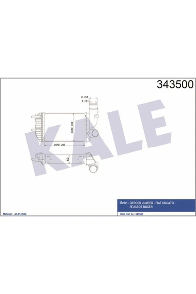 Kale 343500  Turbo Radyatörü Ducato 94-06 Boxer 94-06 Jumper 94-06 Relay 94-06 295X202X62 ürün görseli 1