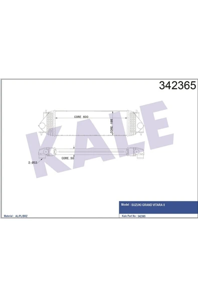 Kale 342365 Turbo Radyatörü (ıntercooler) Al/pl/brz Suzukı Grand Vıtara 1.9 Ddıs 4x4 05-15 ürün görseli 1