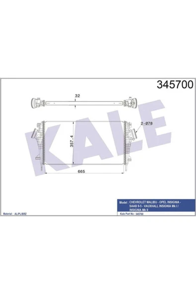Kale 345700  Turbo Radyatörü Insignia 08- 1.6 Cdtı 2.0 Cdtı Malıbu V300 12- 2.0D 665X361.7X32 ürün görseli 1