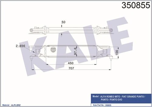Kale 350855 OTO Radyatör  İntercooler Al/Pl/Brz Grande Punto-Punto-Punto Evo ürün görseli 1
