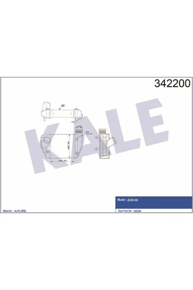 Kale 342200 OTO Radyatör  Turbo Radyatörü A6 04- 2.0 TDI 2.0 Tfsı 200X202X62 ürün görseli 1