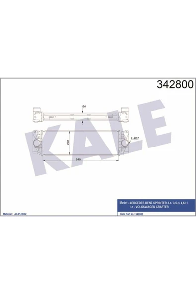 Kale 342800 OTO Radyatör  Turbo Radyatörü Crafter 06- 2.5 TDI / Sprinter 06- 640X202X64 ürün görseli 1