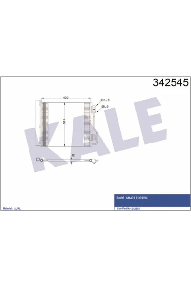 Kale 342545 OTO Radyatör  Klima Radyatörü Fortwo Cabrıo Coupe 0.8 Cdı 1.0 Turbo Electric Drive ürün görseli 1