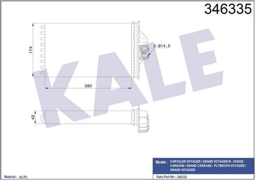 Kale 346335 OTO Radyatör  Kalorifer Radyatörü Dodge Caravan Grand Voyager Plymouth Voyager III Mekanik ürün görseli 1