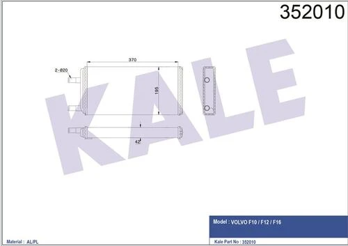 Kale 352010 OTO Radyatör  Kalorifer Al/Mknk Volvo F10-F12-F16 Kalorifer 370×195×42 ürün görseli 1