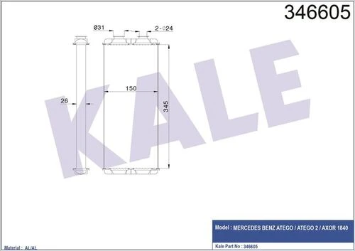 Kale 346605 OTO Radyatör  Kalorifer Radyatörü Axor 02- Atego 97- Brazıng ürün görseli 1
