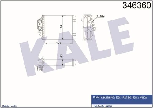 Kale 346360 OTO Radyatör  Kalorifer Radyatörü 500 C Panda Abarth Mekanik ürün görseli 1