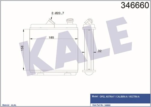 Kale 346660 OTO Radyatör  Kalorifer Radyatörü Astra F 91- Vectra A 93- Vectra 88-95 Calıbra 90- Brazıng ürün görseli 1