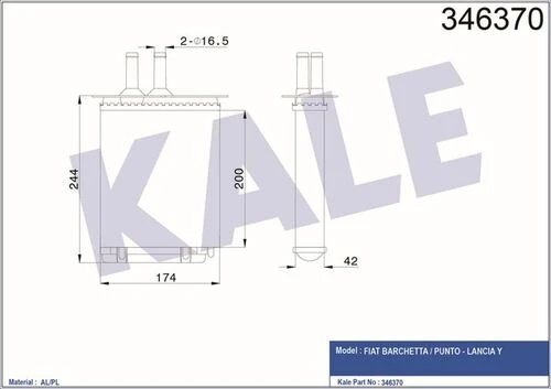 Kale 346370 OTO Radyatör  Kalorifer Radyatörü Punto I 93- Barchetta 95- Mekanik ürün görseli 1