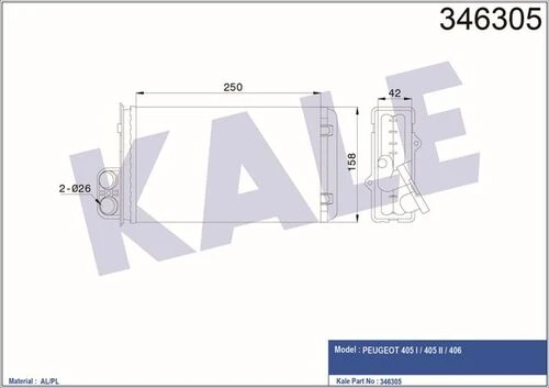 Kale 346305 OTO Radyatör  Kalorifer Radyatörü 405 87- 406 95- Mekanik ürün görseli 1