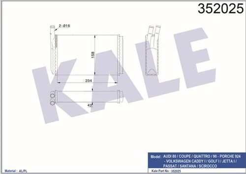 Kale 352025 OTO Radyatör  Kalorifer Radyatörü Golf1 A80 78-84 Bm 100 228 0001 ürün görseli 1