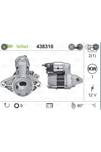 MARS MOTORU 12V 1kW 9 DIS TOYOTA YARIS 1.0 10- START-STOP VALEO 438310-28100 ürün görseli 1