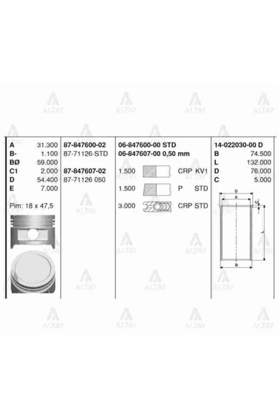Goetze 87 Piston Segmanlı Accent 95-00 1.3 Std 71126std ürün görseli 1