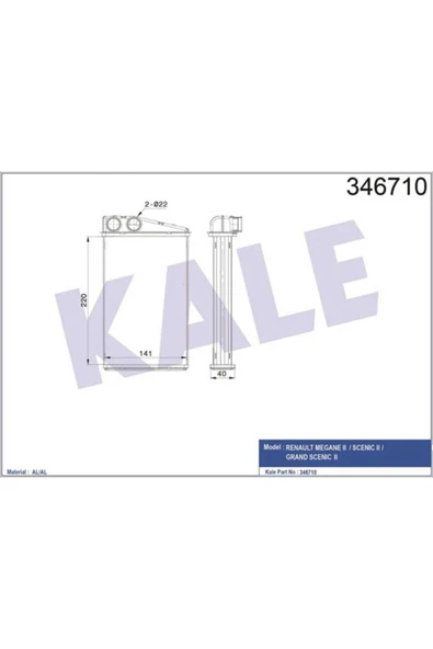 Kale 346710 OTO Radyatör  Kalorifer Radyatörü Megane II 02- Scenic II 03- Brazıng ürün görseli 1