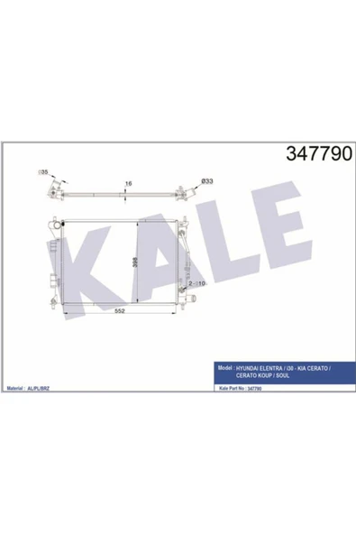 Kale 347790 Oto Radyatör  Radyatör Otomatıkâ  İ30 Ceed Ceratoâ  1.4 1.6Â  12- ürün görseli 1