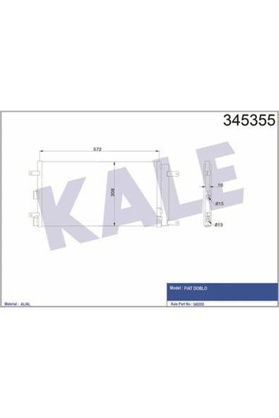 Kale 345355 OTO Radyatör  Klima Radyatörü Doblo 08- 1.4 1.6 16V 595X303X16 ürün görseli 1