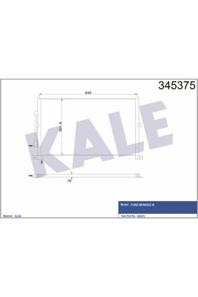 Kale 345375 OTO Radyatör  Klima Radyatörü Mondeo III 00- 670X361X16 ürün görseli 1