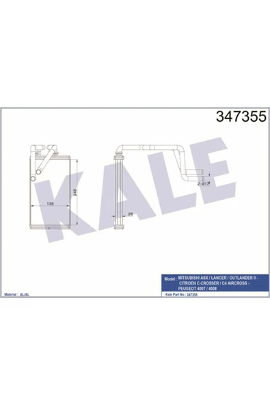 Kale 347355 OTO Radyatör  Kalorifer Radyatörü Asx Lancer Outlander ürün görseli 1